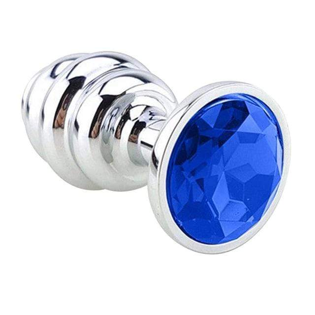 Metal Anal Plug Blue Diamond Spiral