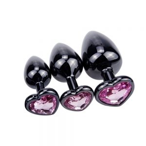 Metal Anal Plug Pink Heart Box 3 Sizes