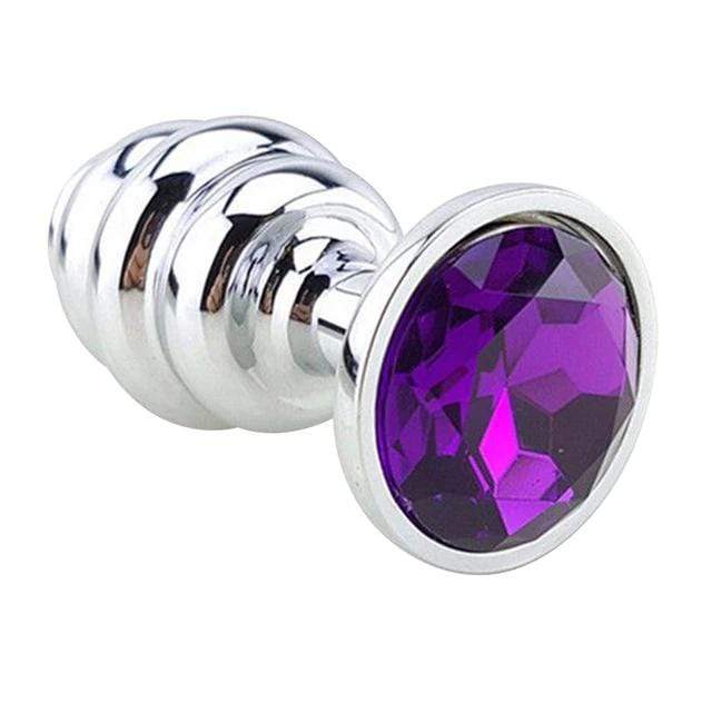 Metal Anal Plug Purple Diamond Spiral