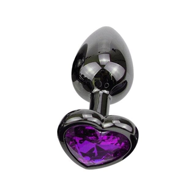 Metal Anal Plug Purple Heart Diamond