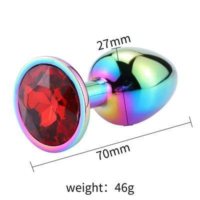 Metal Anal Plug Rainbow Diamond Bright Red
