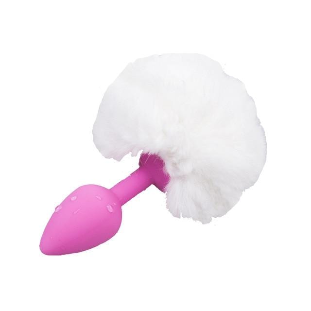 Rabbit Tail Anal Plug White And Pink