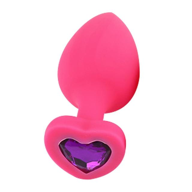 Silicone Anal Plug Pink Heart Diamond Violet