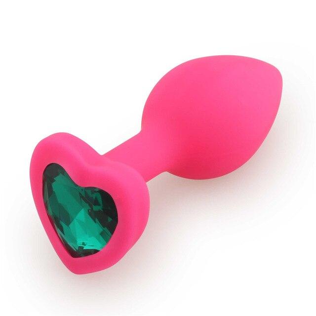 Silicone Anal Plug Pink Heart Green Diamond